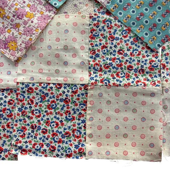 Hand Sewn Patchwork quilt squares (15) multicolor blocks cotton 1940s 4-patch - Picture 7 of 10